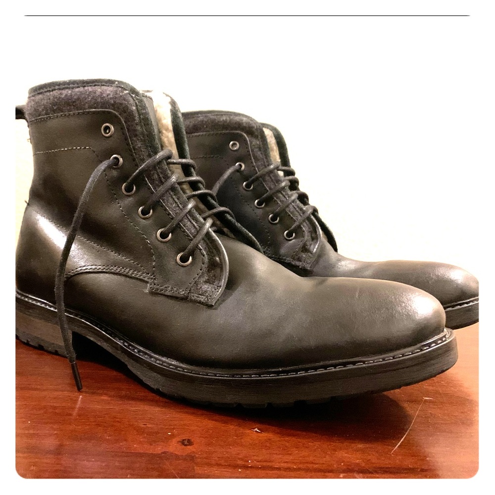 Black genuine leather dress boots, combat boots